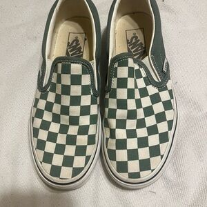 Vans Kids Green and White Checkered Slip-On Sneakers
